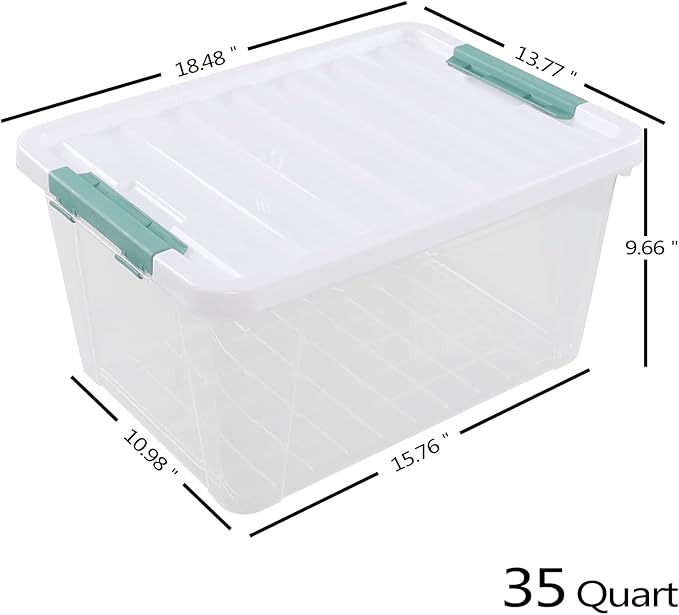 Yuright 6 Pack 35 Quart Latching Storage Bin Plastic Storage Box with Lid Clear