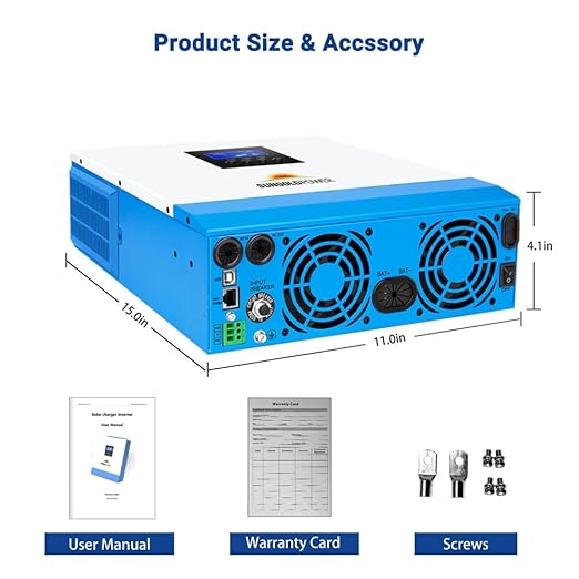 SUNGOLDPOWER UL1741 3000W Solar Inverter 24Vdc to 120Vac All in One Inverter 60A MPPT(MPPT Voltage Range:30-90Vdc) and 40A AC Battery Charger Pure Sine Wave for Off Grid System