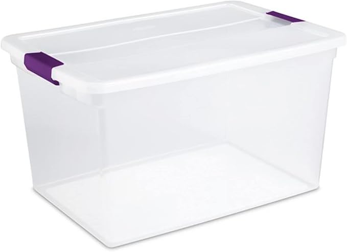 Sterilite Clear Plastic Storage Totes 6 Pack 64 Quart and 6 Pack 66 Quart Bins with Lids
