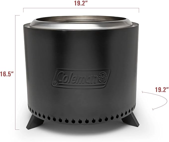 Coleman Cityscapes 20” Smokeless Fire Pit Large Round Wood Burning Fire Pit Outdoor Accessory for Backyard Deck Patio Black