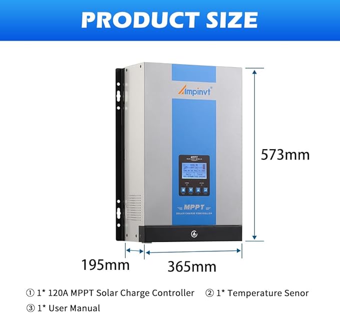 Ampinvt 120A MPPT Solar Charge Controller 12V 24V 36V 48V Battery System AutoMax Input 150V PV Solar Panel Regulator fit for Gel Sealed Flooded and Lithium Battery