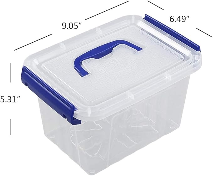 3L Plastic Storage Containers Set of 6 Latching Storage Bin with Handle (Blue handle)
