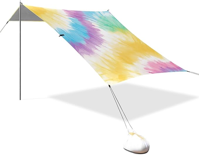 Yellow Tie-dye Background Rainbow Colors Beach Cabana Tent UPF50 Waterproof Large Portable Sun Shelter with Carrying Bag for Camping Picnics Backyard