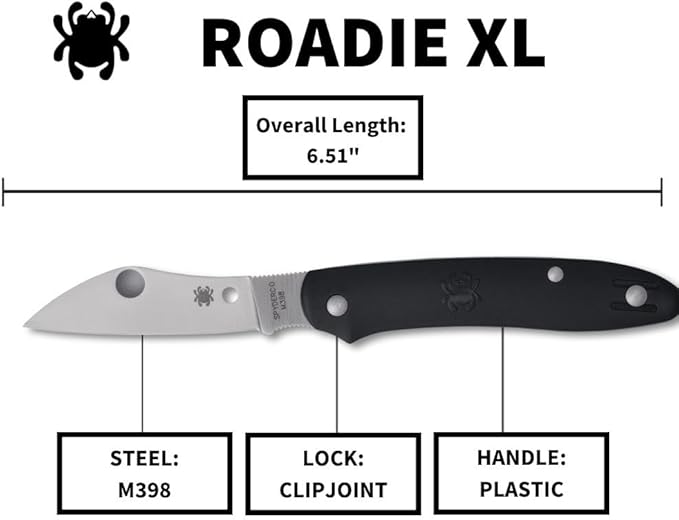 Spyderco Roadie XL Folding Pocket Knife with 2 M398 Steel Blade and FRN Handle - EDC Knife for Men and Women Perfect for Hunting Tactical Camping Survival Hiking - PlainEdge - C267BKP