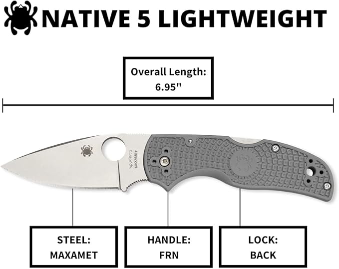 Spyderco Native 5 Signature Knife with 2.95 Maxamet Steel Blade and Gray FRN Handle - PlainEdge - C41PGY5
