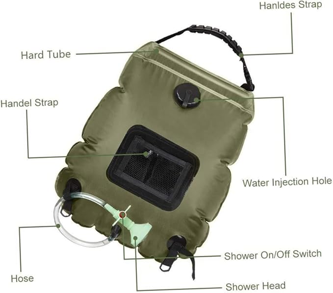 SUPVOX Portable Solar Shower Bag Nozzle for Outdoor Camping and Hiking Easy Use Outdoor Water Storage Olive Green
