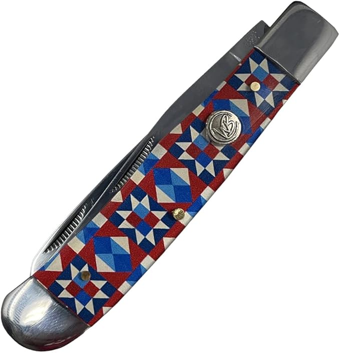 WHISKEY BENT HAT CO. Traditional Trapper Folding Pocket Knife 4.125 Closed Length 440C Stainless Steel Blades (Barn Art)