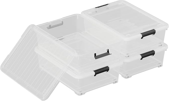 20 Quart Under Bed Storage Containers with Wheels – Clear Plastic Storage Bins with Lids 4-Pack Easy-Glide Wheeled Organizer for Closet Dorm &amp Seasonal Items