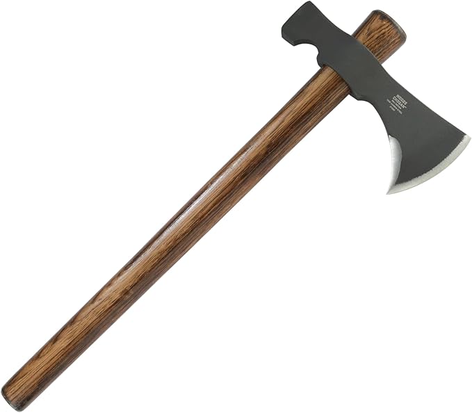 CRKT Black Woods Chogan T-Hawk Outdoor Survival Tomahawk: 1055 Carbon Steel Plain Edge Blade Tennessee Hickory Handle with Leather Sheath 2730KS