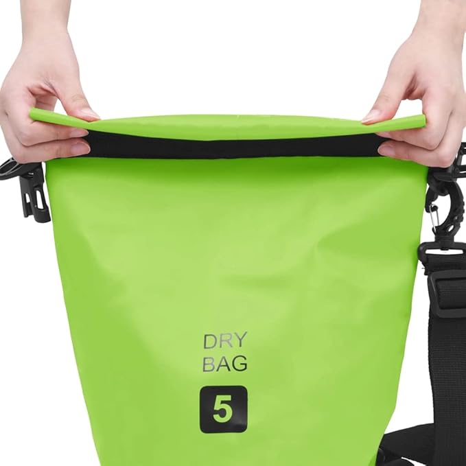 Waterproof Dry Bag PVC 1.3 Gallon Green with Adjustable Shoulder Straps for Boating Surfing Outdoor Gear Storage