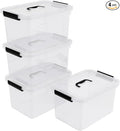 10.5 L Clear Latch Storage Bin with Lid 4 Packs Plastic Organizing Box with Black Handle