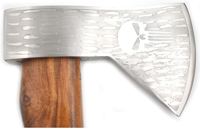 Hand Forged Viking Bearded Axe – 1075 High Carbon Steel Handmade Medieval Style Camping &amp Hunting Axe with Ash Wood Handle and Leather Sheath (P-Skull)