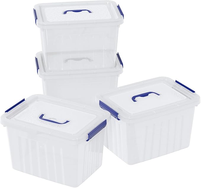 Vababa 4-Pack 10 L Clear Plastic Latch Storage Boxes with Lids