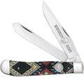 WHISKEY BENT HAT CO. Traditional Trapper Folding Pocket Knife 4.125 Closed Length 440C Stainless Steel Blades (Black Diamond Bead)