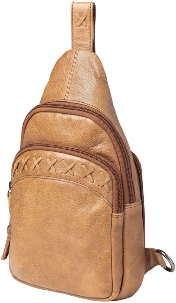 Lady Conceal Taylor Leather Unisex Tactical Gun Holster Sling Backpack - Medium Frame Handgun -Two locking concealment pockets with Locking Zippers and Universal Holster - 7 L x 12 H x 3.5 D
