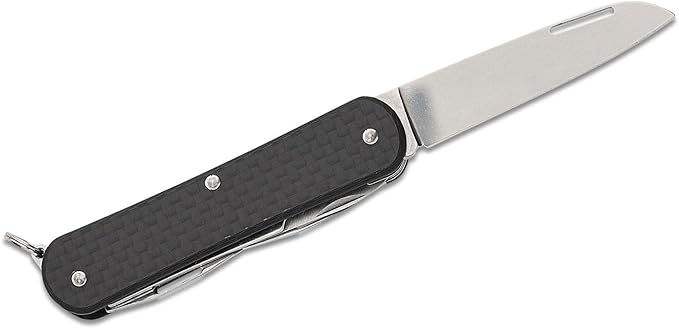 Fox Knives Vulpis FX-VP130-F4 Slipjoint Folding Knife 4-in-1 Multitool 2.17in Blade Bottle Opener Can Opener Flat Head Screwdriver Scissors - Compact Versatile Pocket Knife (Carbon Fiber)