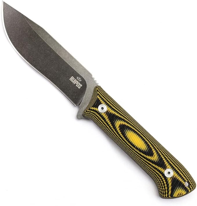 BUIPOS BD06 Fixed Blade Knife DC53 Stone Wash Steel Blade Two-color G10 Handle Full Edge Knife for Outdoor Camping Trekking Hunting Fishing (White Black) (Yellow handle and black blade)