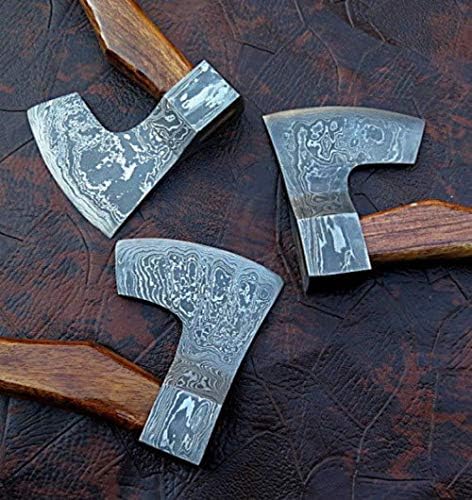 Lot of 3 Axe Damascus Steel 13 Rose Wood Handle Axe/Hand Forged Woodsman Axe
