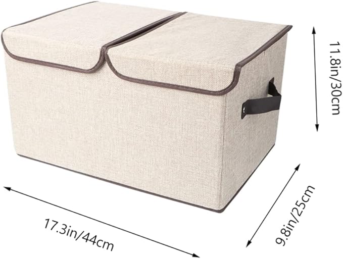 Luxshiny Large Storage Basket Lid with Handles Cotton Linen Storage Box Double Lids