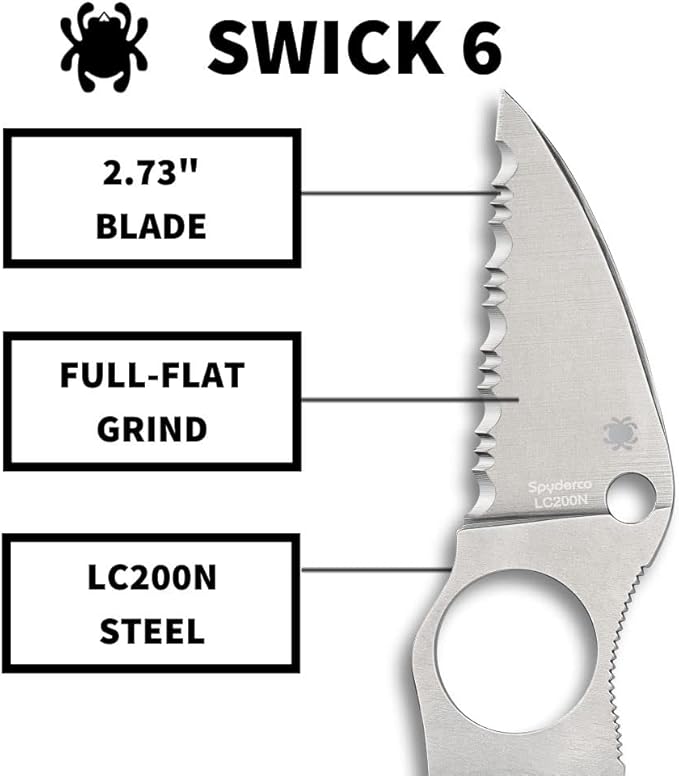 Spyderco Swick 6 Fixed Blade Knife with 2.7 LC200N Steel Blade and G-10 Handle - EDC Knife for Men and Women Perfect for Hunting Tactical Camping Survival Hiking - SpyderEdge - FB14S6