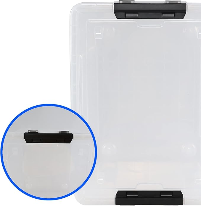 4 Pack 50 L Large Clear Latch Storage Bin with Lid and Wheels Plastic Storage Container Box
