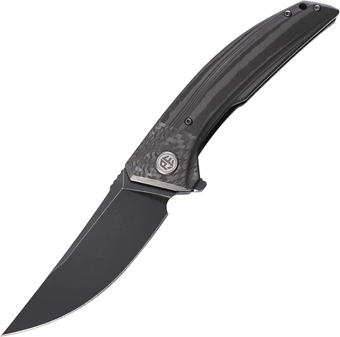 Petrified fish PFP05 Deepsea 3.66” Folding Knife K110 Steel Blade Carbon fiber Handle Flipper Liner Folding Knife for Outdoor. (Black Stonewashed)