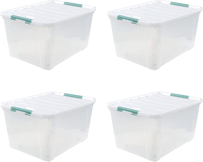 85 Quart Plastic Storage Bin Stackable and Nestable Storage Boxes with Lids and Secure Latching Buckles Large Storage Container for Home Office Garage (Clear 85QT-4Pack)