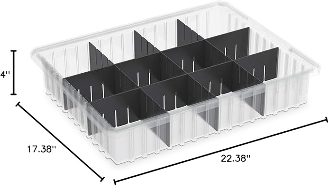 Akro-Mils 33224 Akro-Grid Plastic Slotted Dividable Modu Box Stackable Grid Storage Tote Container (22-3/8-Inch L x 17-3/8-Inch W x 4-Inch H) (6 Pack) Gray