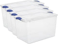 66Qt Large Plastic Storage Bin with Lid Plastic Storage Bin with Durable Lid Stackable and Nestable Clear Tote Container Featuring Blue Buckles Ideal for Organization and Storage Purposes (4-Pack)