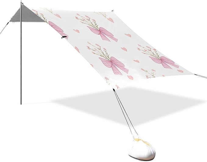 ALAZA Bow Knot Flowers Love Pattern Beach Tent Sun Shelter Portable Canopy Sunshade for Outdoor Camping Picnics Backyard Fun 10x9 ft