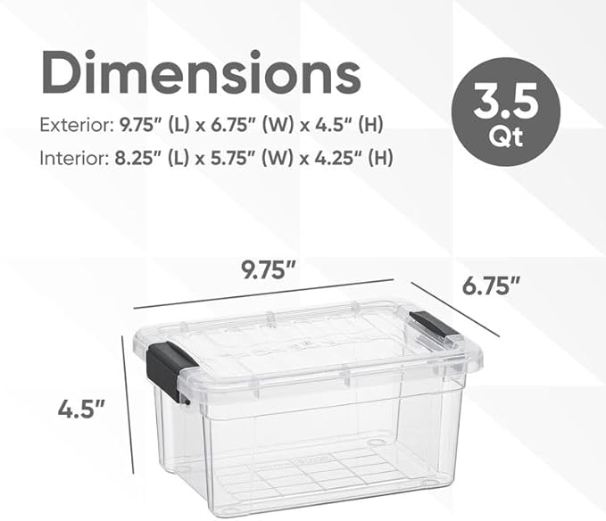 Superio Clear Storage Boxes with Lids 3.4 Quart Plastic Container Bins for Organizing Stackable Crates BPA Free Non Toxic Odor Free Organizers for Home Office and Dorm 4 Pack