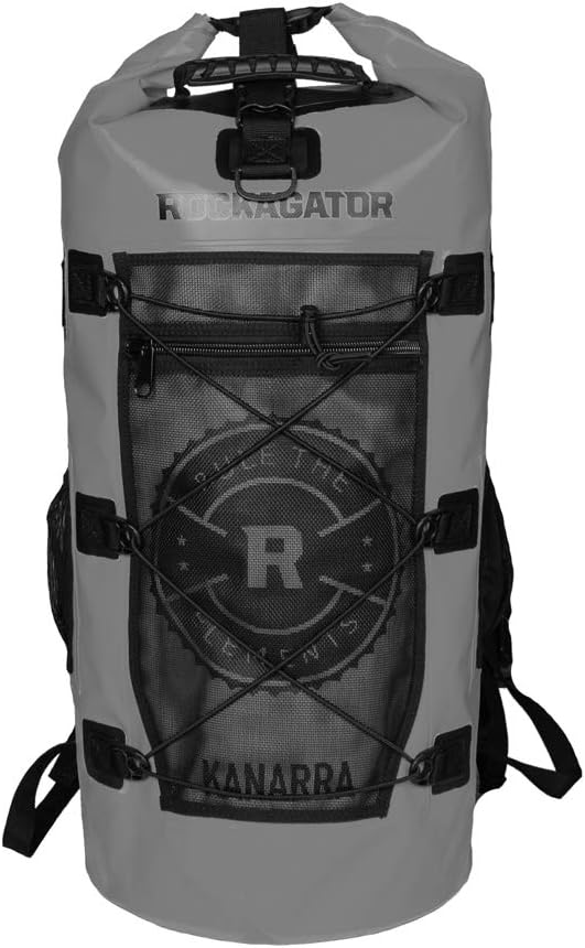 Rockagator Kanarra 90L Waterproof Backpack for Camping Hiking Mountaineering Backpacking Hunting Fishing Canoeing Outdoor Activities The Wet Outdoors - Large Capacity Roll Top Closure Gray