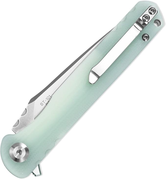 Sitivien ST101 Folding Knife D2 Steel Blade+G10 Handle Tool Knife EDC Pocket Knife for Outdoor Camping Hunting Survival (Jade) Turquoise