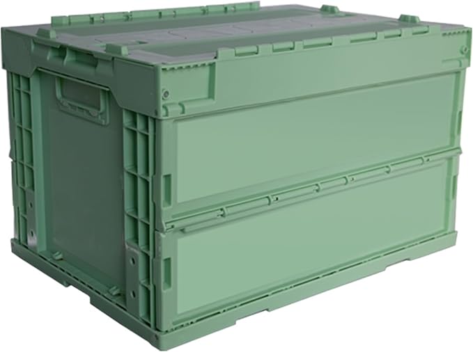 56QT Foldable Storage Box with Handles Collapsible Plastic Organizer Bin for Home Car Trunk Outdoor Camping &amp Travel Eco-Friendly Khaki Container (21.9x15.2x12.8)