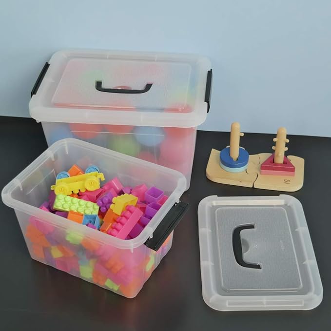 Obstnny 12 Quart&amp6 Quart Plastic Latching Box With Handles Clear Storage Bins with Lid