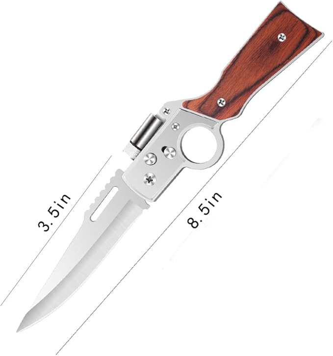 AK47 Style Tactical Folding Knife 6-Pack – Bulk Set with LED Light Wood Handle Laser Engraving Ready Best Man Gifts Outdoor Camping Hiking Gear for Groups (6)