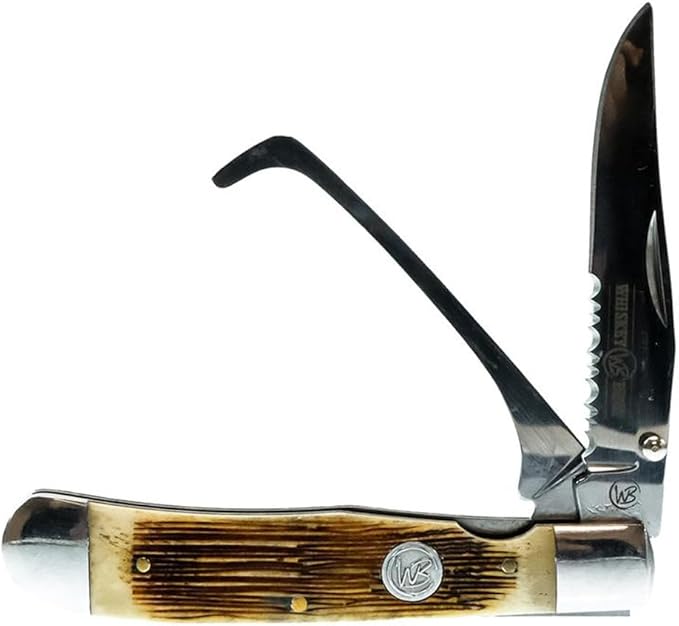 WHISKEY BENT HAT CO. Trapper Folding Pocket Knife with Hoofpick 4.125 Closed Length 440C Stainless Steel Blades (Sawmill)