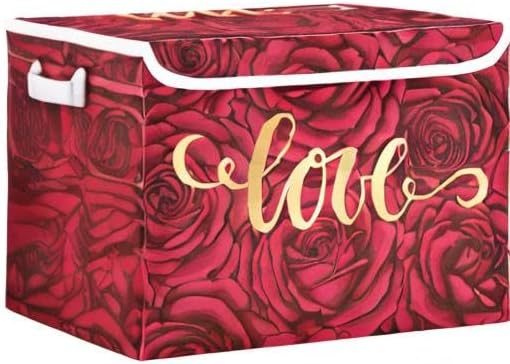 senya Valentines Baskets Collapsible Storage Bins with Lids Love on Romantic Rose Storage Boxes Clothes Baskets for Organizing