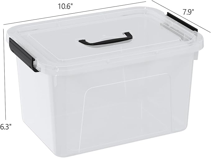 6 Quart Plastic Storage Bins with Handles Small Clear Lidded Storage Bins 6 Packs