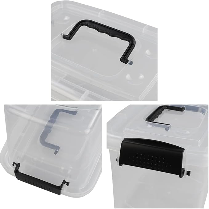 Ramddy 5 Quart Clear Plastic Bins with Lid Versatile Latching Box with Black Handles 6 Packs