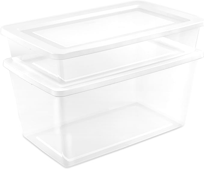 Sterilite 16 Pack Storage Box 90 Quart Stackable Tote Clear Plastic Container with Secure Snapping Lids for Home and Office Organization White