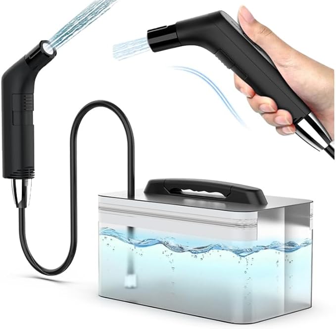 LUOOV Portable Camping Shower Electric Outdoor Shower Camp Shower Pump Rinse Kit Battery Power Handheld Rechargeable Showerhead for CampingHiking Traveling