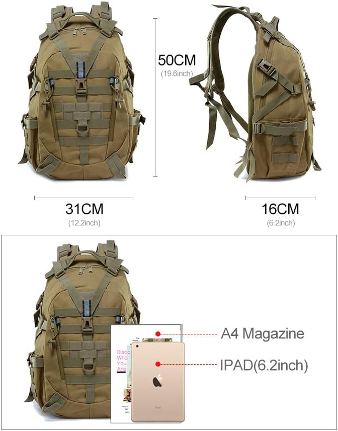 Jungle Leopard 40L Tactical Backpack Men Camping Hiking Bag Reflective Travel Survival MOLLE Climbing Rucksack(T)