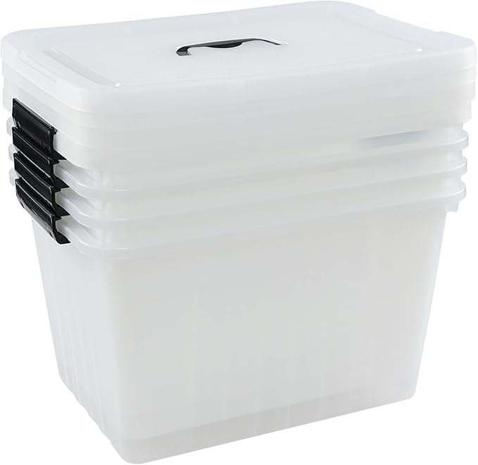 20 L Plastic Storage Bins with Latching Lids Stackable Storage Containers for Garage Closet Kitchen 4 Packs