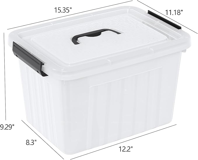 22 L Clear Storage Box/Bins with Handles Plastic Container with Latches Lid 4 Pack