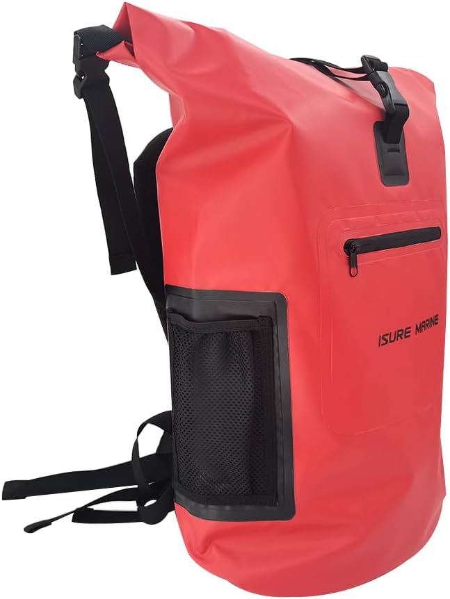 ISURE MARINE Dry Bags Waterproof Floating Backpack 30LWaterproof Phone Case Roll Top Closure Travel Bags for Kayking Boating Kayaking Surfing Rafting and Fishing Deck Bags Red