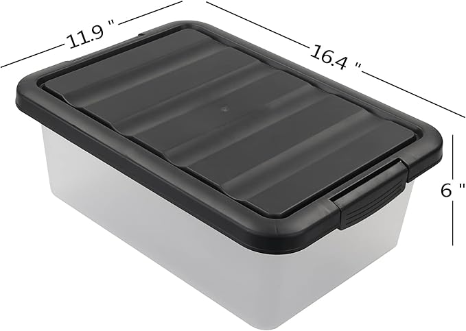 Wekioger Versatile Plastic Storage Box Organizer Bins with Black Lids 14 Quart 2 Packs