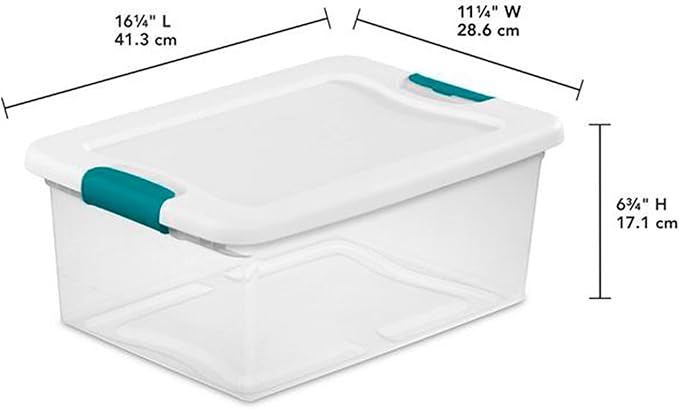 Sterilite 15 Qt Stackable Storage Box with Latching Lid 12 Pack Bundled with 6 Qt Plastic Organizing Bin with Latch Lid 12 Pack