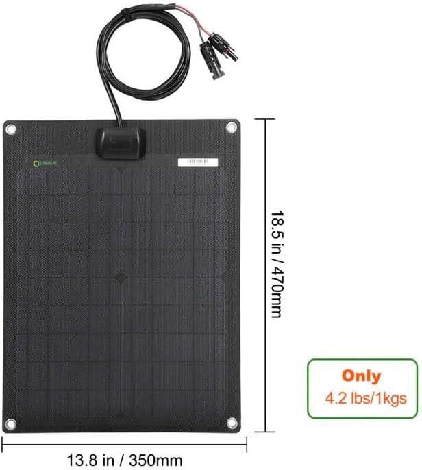 Lensunsolar 20W 12V ETFE Black Flexible Solar Panel 18.5x12in Ultrathin Ultra Lightweight PERC Mono High Efficiency Solar Cells for Campers RVs BoatsCamping Tent