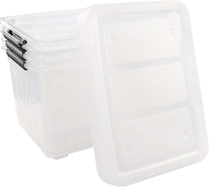 Cand 4 Packs 70 Quart Plastic Storage Box with Wheels Large Lidded Storage Bins Clear